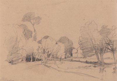 Willows by a Stream, Horse and Cart Crossing Bridge av James Duffield Harding