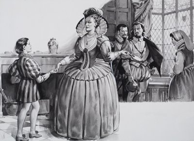 Den unge Francis Bacon og dronning Elizabeth I (gouache på papir) av James Edwin McConnell