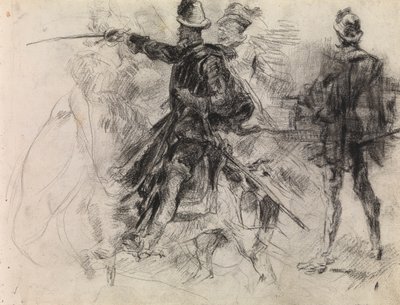 Don Quijote (svart kritt på papir) av James Ensor