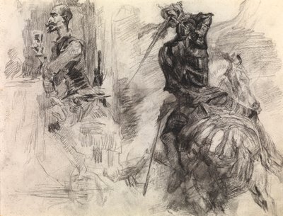Don Quijote (fargestift og svart kritt på papir) av James Ensor