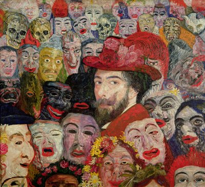Mitt portrett omgitt av masker av James Ensor