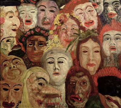 Mitt portrett omgitt av masker av James Ensor