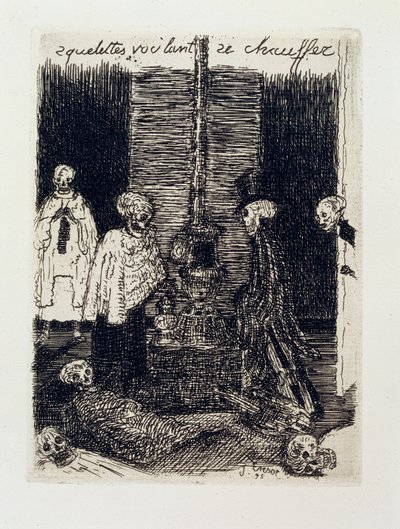 Skjeletter som prøver å varme seg selv av James Ensor