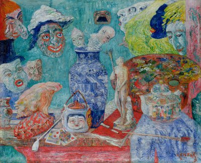 Stilleben med masker (Bric-a-Brac) 1896 (olje på lerret) av James Ensor