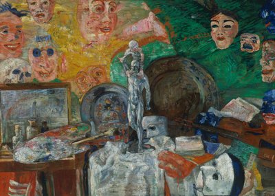 Stilleben i studio eller Attributes of the Arts av James Ensor