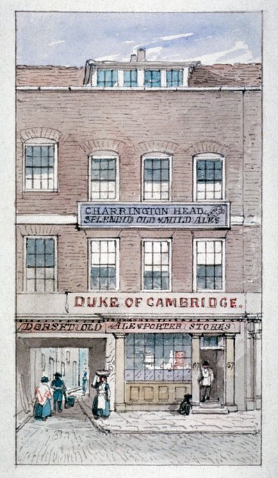 Utsikt over Duke of Cambridge Tavern, Shoe Lane, City of London, c1840. av James Findlay