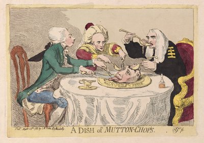 A Dish of Mutton-Chops, pub. 1788 (håndfarget gravering) av James Gillray