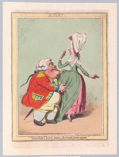 En duett, pub. 1792 (håndfarget gravering) av James Gillray