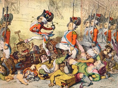 En mars til banken, 1787 av James Gillray