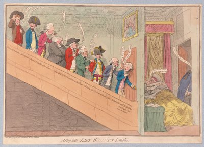 Et kikk inn i Lady W!!!!!ys Seraglio, pub. 1782 (håndfarget gravering) av James Gillray