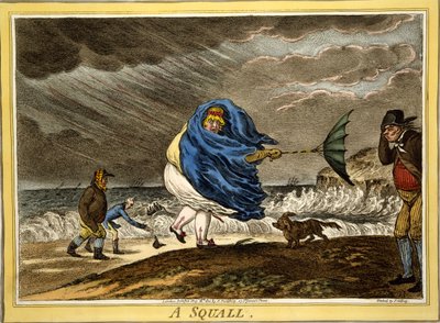 A Squall, pub. H Humphrey, London, 1810 (håndfarget gravering) av James Gillray