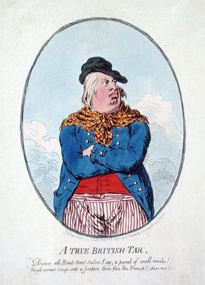 A True British Tar , utgitt av Hannah Humphrey i 1795 (håndfarget etsning) av James Gillray