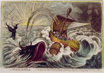 Et badekar for hvalen! utgitt av Hannah Humphrey i 1806 (håndfarget etsning) av James Gillray