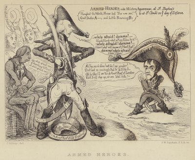 Væpnede helter: Den britiske statsministeren Henry Addington konfronterer Napoleon og trusselen om en fransk invasjon, 1803 av James Gillray