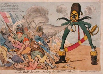 Østerrikske Bugaboo Funking the French Army, utgitt av Hannah Humphrey i 1795 (håndfarget etsning) av James Gillray