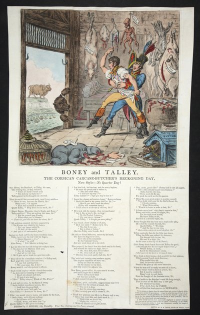 Boney og Talley, The Corsican Carcase-Butchers Reckoning Day - No Quarter Day!, pb. 1803 (håndfarget gravering) av James Gillray