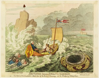 Britannia mellom Scylla og Charybdis av James Gillray