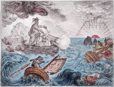 Bruin in his Boat, or The Manager in Distress, utgitt av Hannah Humphrey i 1806 (håndfarget etsning) av James Gillray