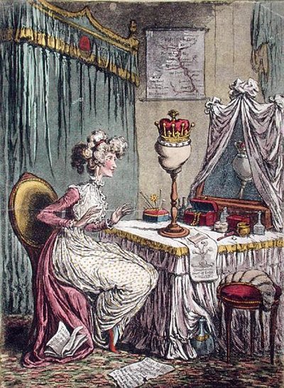 Contemplations upon a Coronet , utgitt av Hannah Humphrey i 1807 (håndfarget etsning med akvatint) av James Gillray