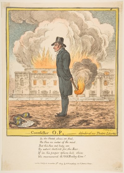 Rådgiver O.P.-Defender of our theatric Liberties, 5. desember 1809. av James Gillray