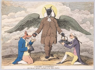 Crumbs of Comfort, eller gammelortodoks gjenoppretting av trøst til hans Fallen Children, pub. 1782 (håndfarget gravering) av James Gillray