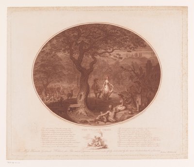 Dansende mann og kvinne under et tre Landsbytoget (tittel på objekt) av James Gillray