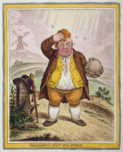 Dreadful-Hot Weather, utgitt av Hannah Humphrey i 1808 (håndfarget etsning) av James Gillray