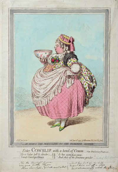 Enter Cowslip, with a bowl of Cream, utgitt av Hannah Humphrey i 1795 (håndfarget etsning) av James Gillray