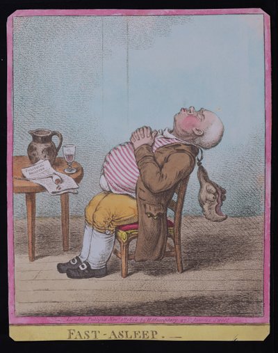 Fast Asleep , utgitt av Hannah Humphrey i 1806 (håndfarget etsning) (se også 189789) av James Gillray