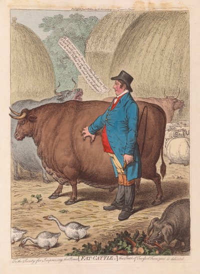 Fat Cattle, pub. 1802 (håndfarget gravering) av James Gillray