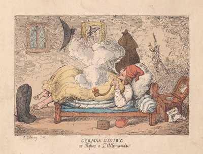 German Luxury eller Repos a LAllemande, pub. 1800 (håndfarget gravering) av James Gillray
