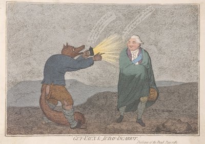 Guy-Vaux og Judas-Iskariot, pub. 1782 (håndfarget gravering) av James Gillray
