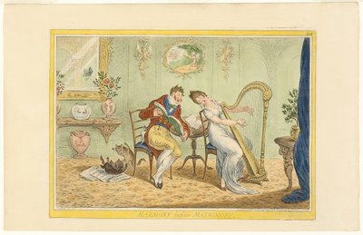 Harmoni før ekteskap (rekto); Rydd fembarsporten (verso) av James Gillray