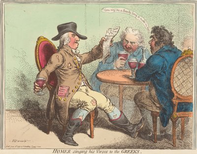 Homer synger versene sine for grekerne av James Gillray