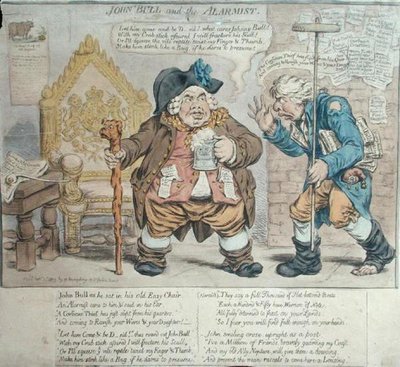 John Bull and the Alarmist , utgitt av Hannah Humphrey i 1803 (håndfarget etsning) av James Gillray