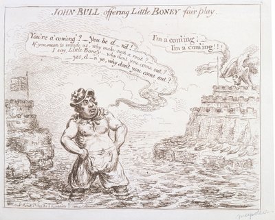 John Bull tilbyr Little Boney fair play, utgitt av Hannah Humphrey i 1803 av James Gillray