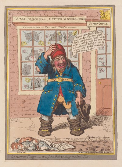 La Bonnet Rouge eller John Bull unngår Hat Tax, pub. 1797 (håndfarget gravering) av James Gillray
