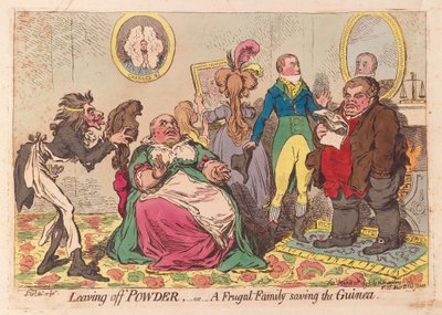 Leaving off Powder, or a Frugal Family save the Guinea, pub.1795 (håndfarget gravering) av James Gillray