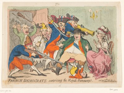Louis XVI og Marie Antoinette fanget på flukt, 1791 Franske demokrater overrasker Royal Runaways av James Gillray