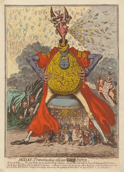 Midas, forvandler alt til papir av James Gillray