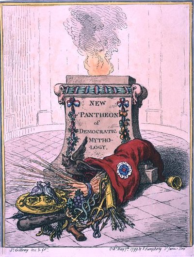 New Pantheon of Democratic Mythology, utgitt av Hannah Humphrey i 1799 (håndfarget etsning) av James Gillray