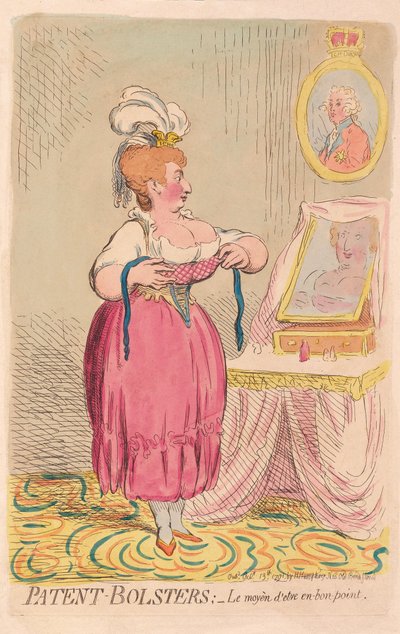 Patent-Bolsters: Måten å være i god form, pub. 1791 (håndfarget gravering) av James Gillray