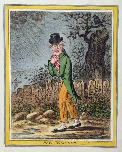 Raw Weather , utgitt av Hannah Humphrey i 1808 (håndfarget etsning) av James Gillray