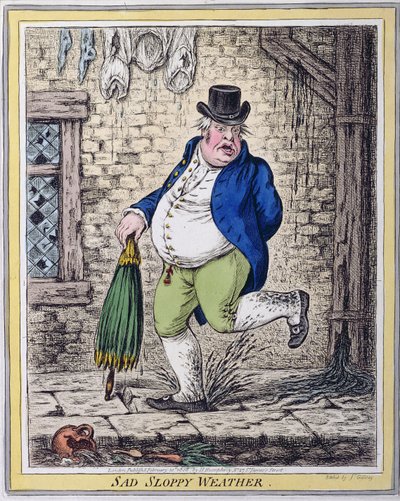 Sad Sloppy Weather, utgitt av Hannah Humphrey i 1808 (håndfarget etsning) av James Gillray
