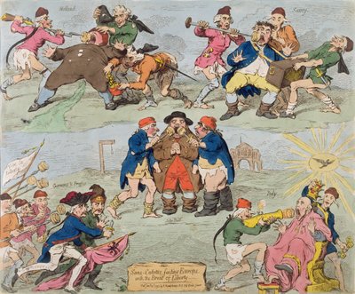 Sans-Culottes Feeding Europe with the Bread of Liberty, utgitt av Hannah Humphrey i 1793 (håndfarget etsning) av James Gillray