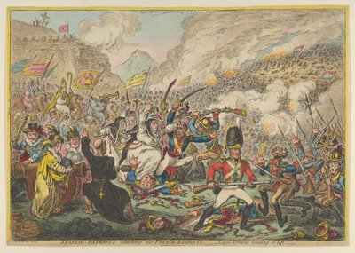Spansk-patrioter som angriper de fransk-Banditti-lojale britene Lending a Lift, A..., 15. august 1808. av James Gillray