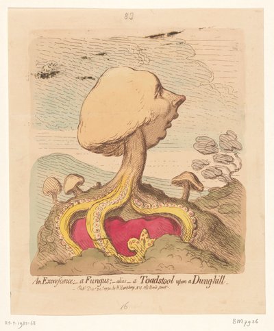 Karikatur av William Pitt den yngre, 1791 En utvekst; - en sopp; -alias- en paddehakk på en møkkbakke av James Gillray