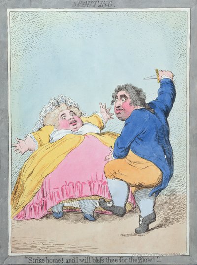 Spouting, utgitt av Hannah Humphrey i 1792 (håndkolorert etsning) av James Gillray