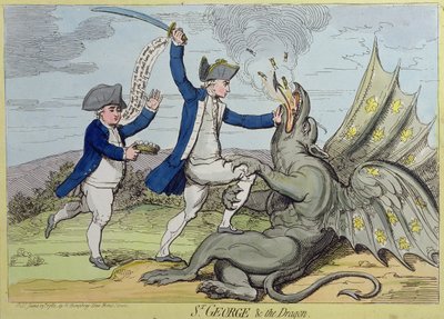 St. George and the Dragon, utgitt av Hannah Humphrey i 1782 (håndfarget etsning) av James Gillray