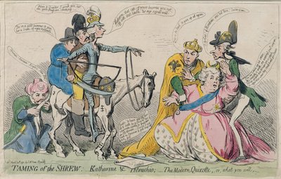 Taming of the Shrew: Katherine und Petruchio, eller The Modern Quixote, utgitt av S.W. Fores i 1791 (håndfarget etsning) av James Gillray